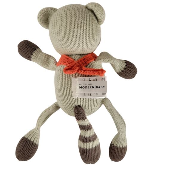 Pottery Barn Modern Baby Raccoon Knit Plush 8" Organic Cotton Stuffed Animal Toy - Picture 9 of 14